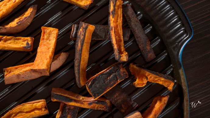 Charred Japanese Sweet Potatoes with Honey and Olive Oil