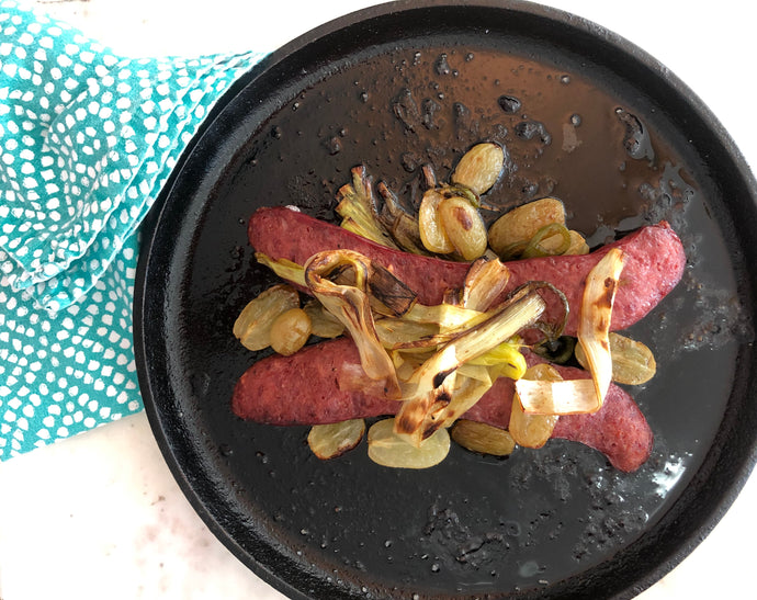 Smoked Venison Sausage with Leeks and Grapes